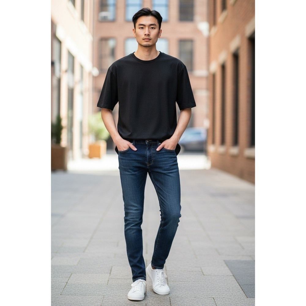 21 Denim Mens 29x32 Slim Fit Dark Wash Indigo Stretch Tapered Jeans